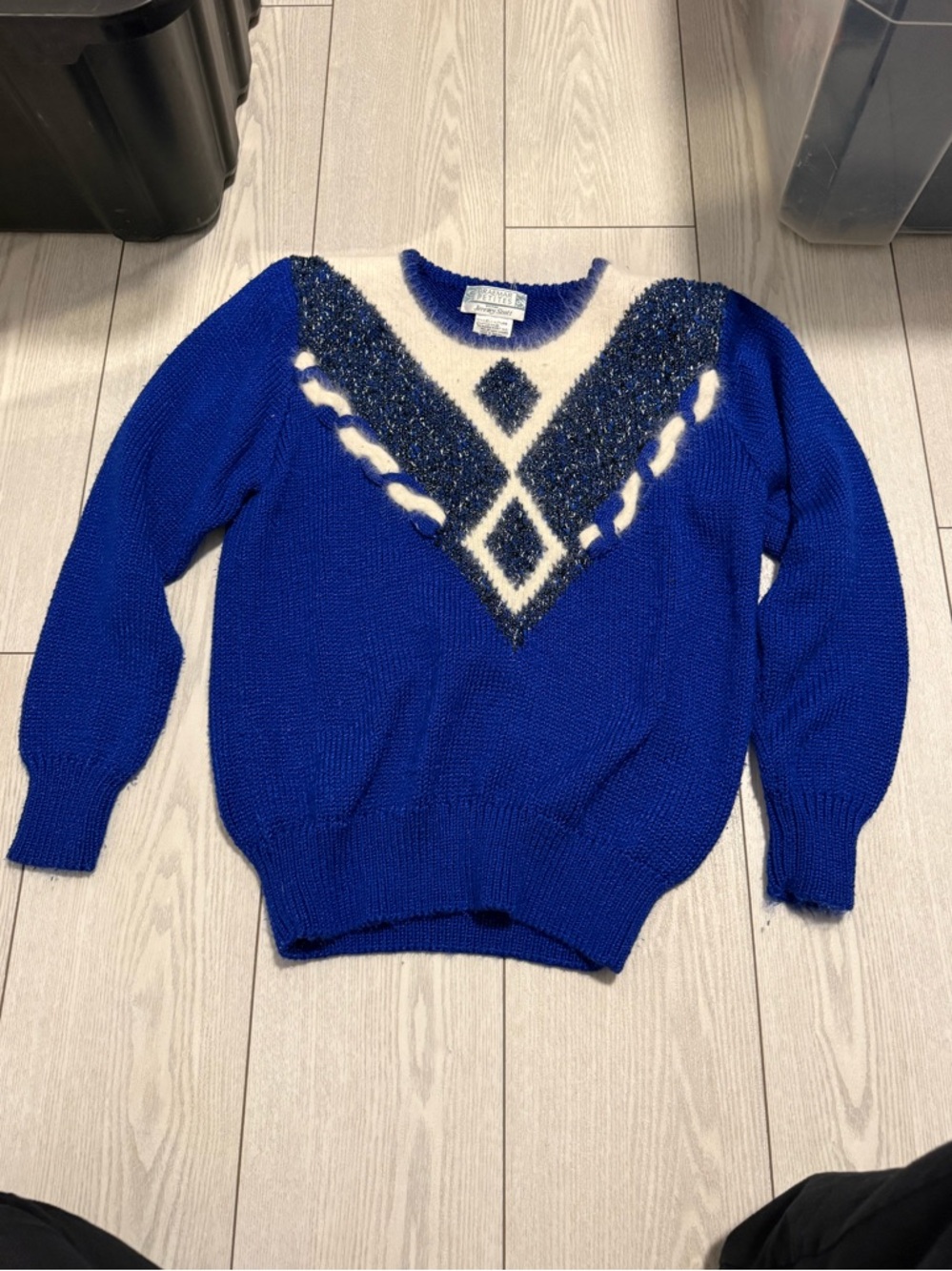 Vintage Jeremy Scott sweater medium  metallic silver blue white grannycore cozy